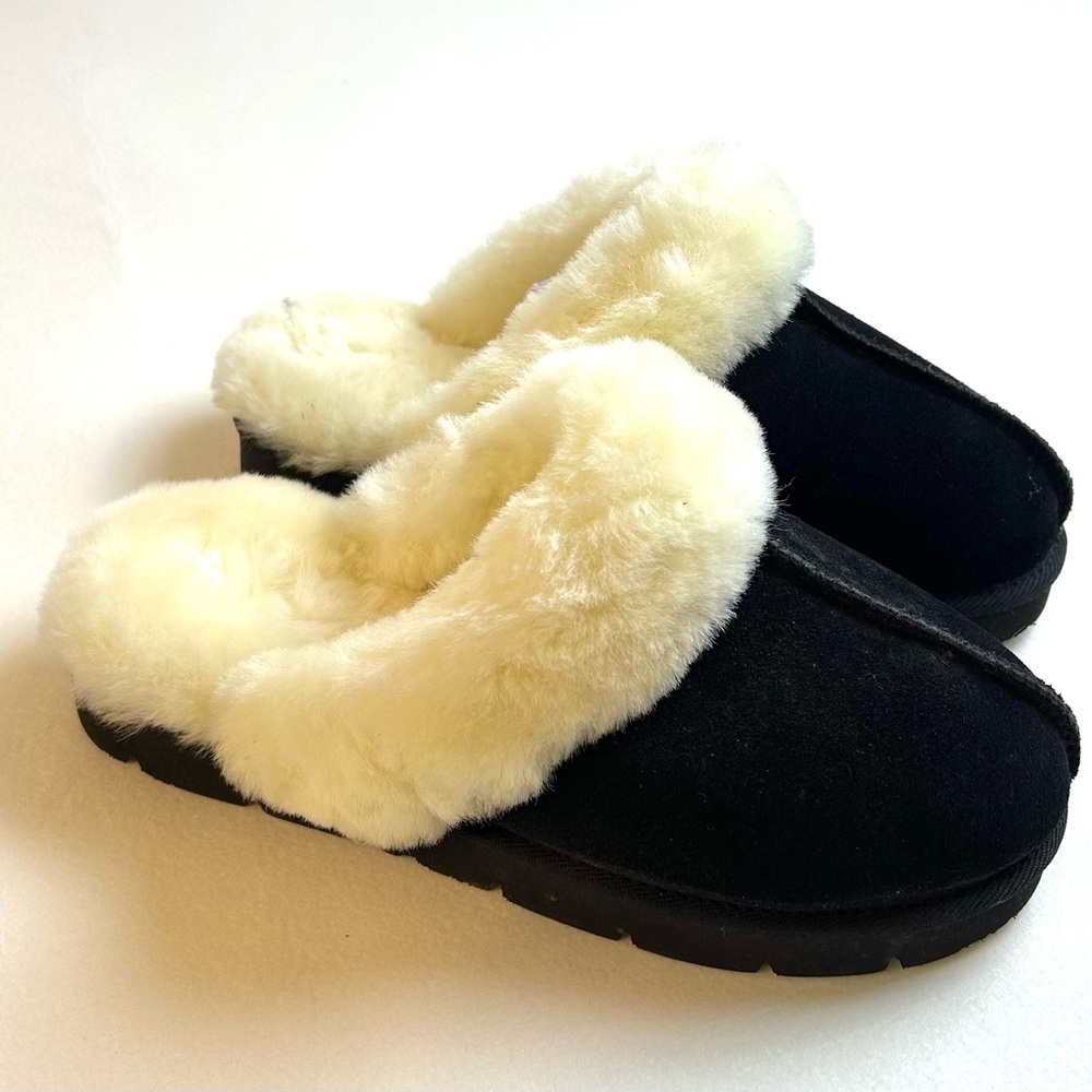 New Superlamb Onager slippers in black suede with sheepskin lining / 8W